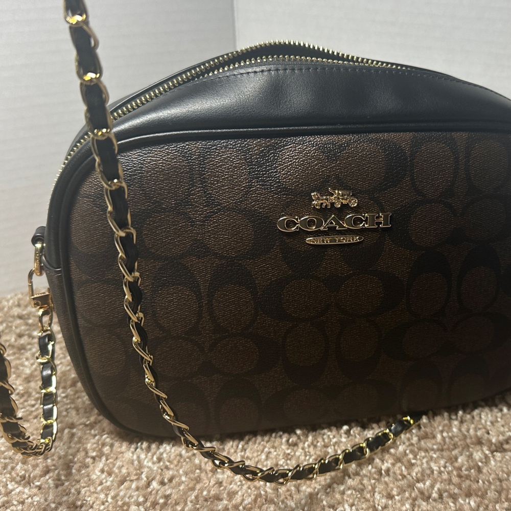 Coach Signature Brown and Black Crossbody Jamie Camera Bag